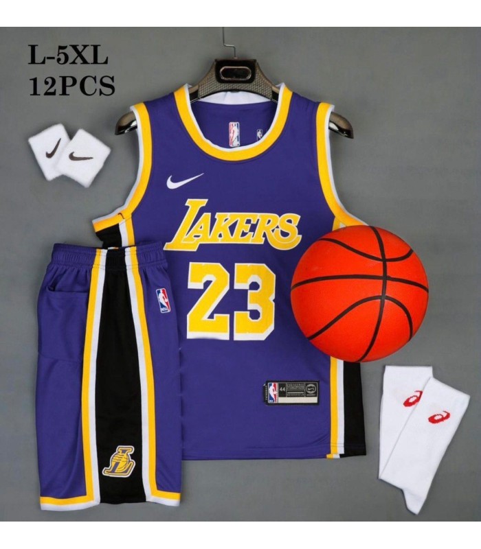 رکابی شورت بسکتبال لیکرز Lakers Basketball Jersey Purple Yellow 2024