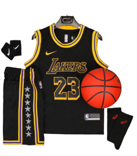 رکابی شورت بسکتبال لیکرز Lakers Basketball Jersey Black Gold 2024