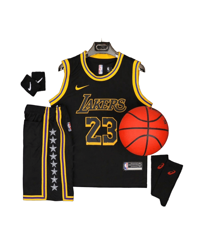 رکابی شورت بسکتبال لیکرز Lakers Basketball Jersey Black Gold 2024