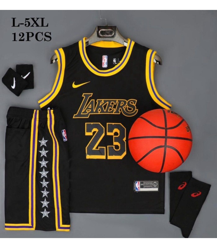 رکابی شورت بسکتبال لیکرز Lakers Basketball Jersey Black Gold 2024
