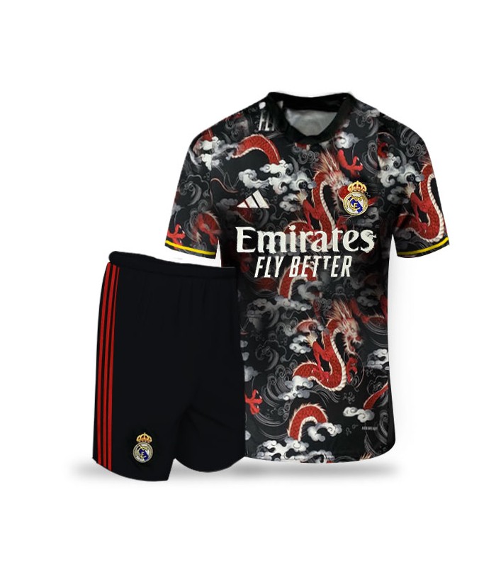 کیت و شورت بیبی دراگون رئال مادرید مشکی قرمز Real Madrid Baby Dragon kit 2024