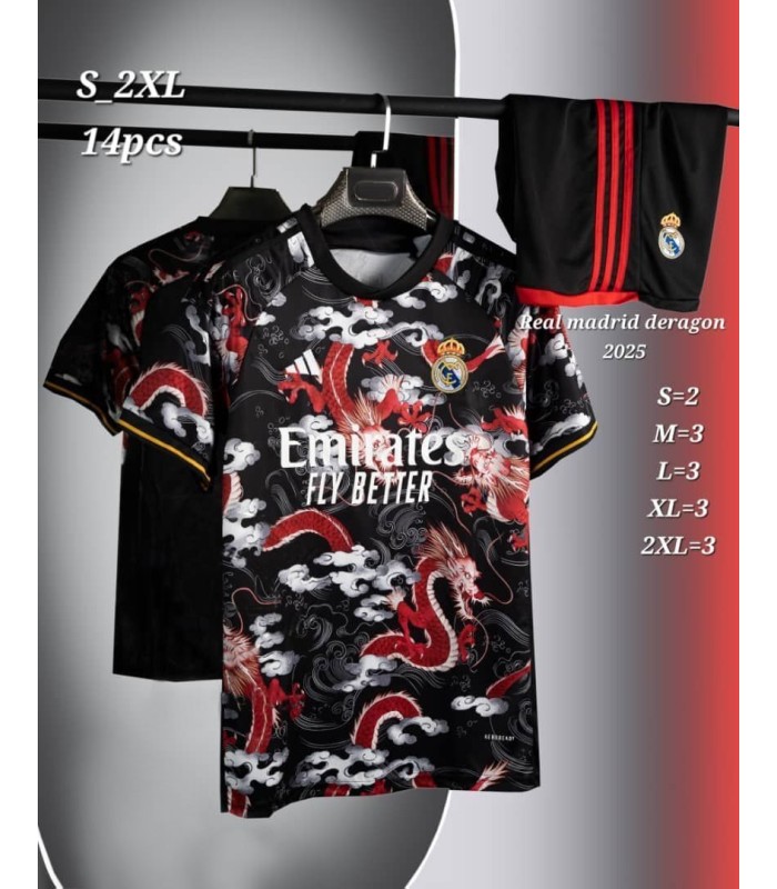 کیت و شورت بیبی دراگون رئال مادرید مشکی قرمز Real Madrid Baby Dragon kit 2024