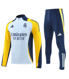 گرمکن شلوار نیم زیپ رئال مادرید سفید زرد Sweatshirt and pants Real Madrid 2025