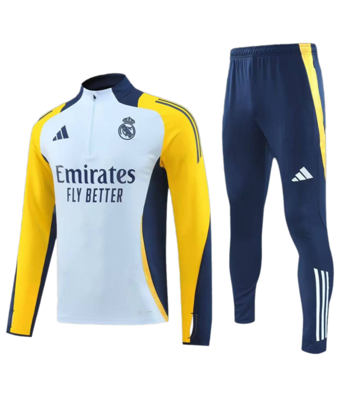 گرمکن شلوار نیم زیپ رئال مادرید سفید زرد Sweatshirt and pants Real Madrid 2025