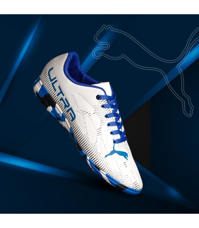 کفش فوتسال پوما اولترا سفید آبی طرح اصلی Puma Ultra IC Indoor