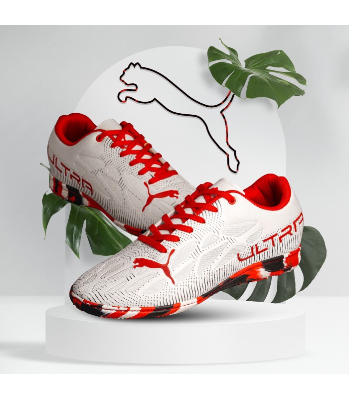 کفش فوتسال پوما اولترا سفید قرمز طرح اصلی Puma Ultra IC Indoor