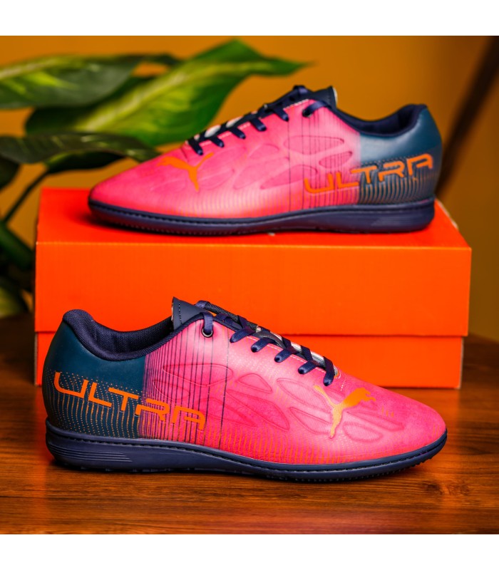 کفش فوتسال پوما اولترا صورتی سورمه ای طرح اصلی Puma Ultra IC Indoor