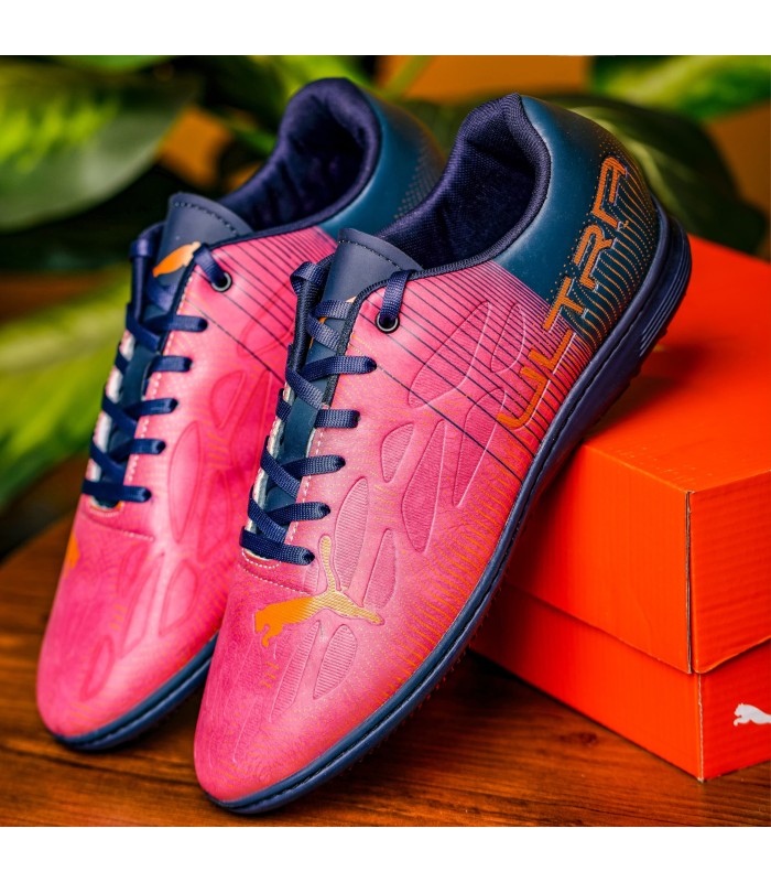 کفش فوتسال پوما اولترا صورتی سورمه ای طرح اصلی Puma Ultra IC Indoor