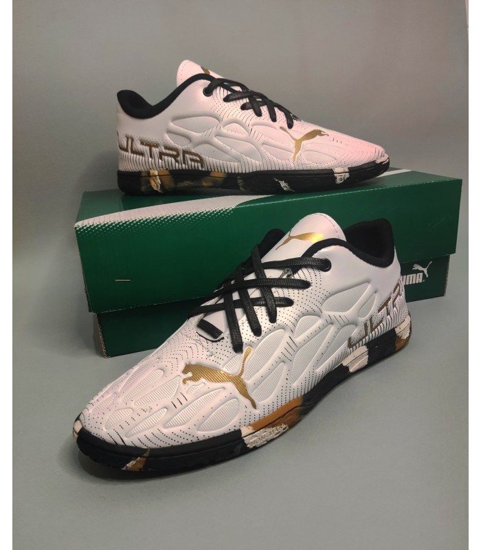 کفش فوتسال پوما اولترا سفید طلایی طرح اصلی Puma Ultra IC Indoor