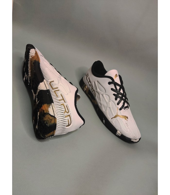 کفش فوتسال پوما اولترا سفید طلایی طرح اصلی Puma Ultra IC Indoor