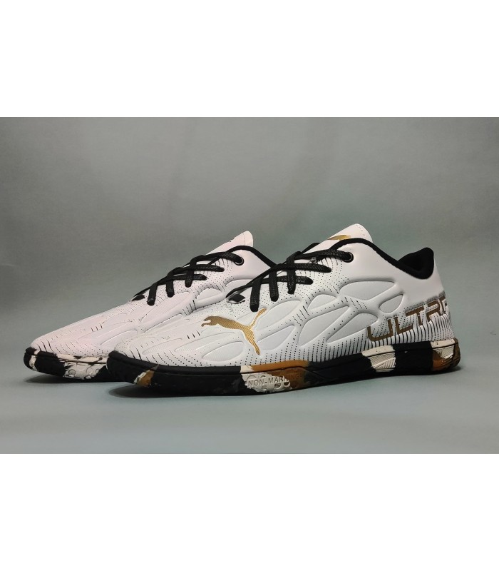 کفش فوتسال پوما اولترا سفید طلایی طرح اصلی Puma Ultra IC Indoor