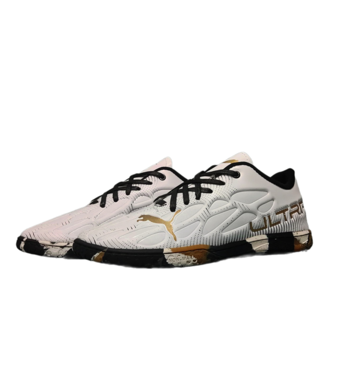 کفش فوتسال پوما اولترا سفید طلایی طرح اصلی Puma Ultra IC Indoor