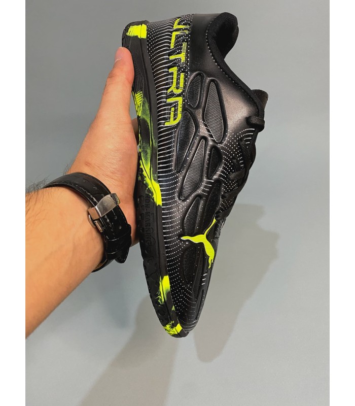 کفش فوتسال پوما اولترا مشکی سبز طرح اصلی Puma Ultra IC Indoor
