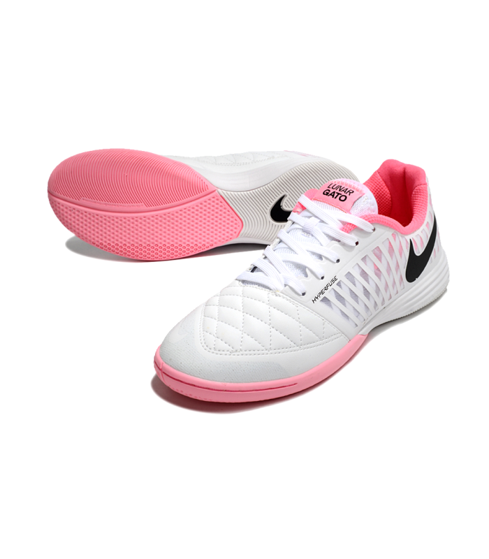 کفش فوتسال لونارگتو طرح اصلی سفید صورتی Nike Lunargato II Indoor