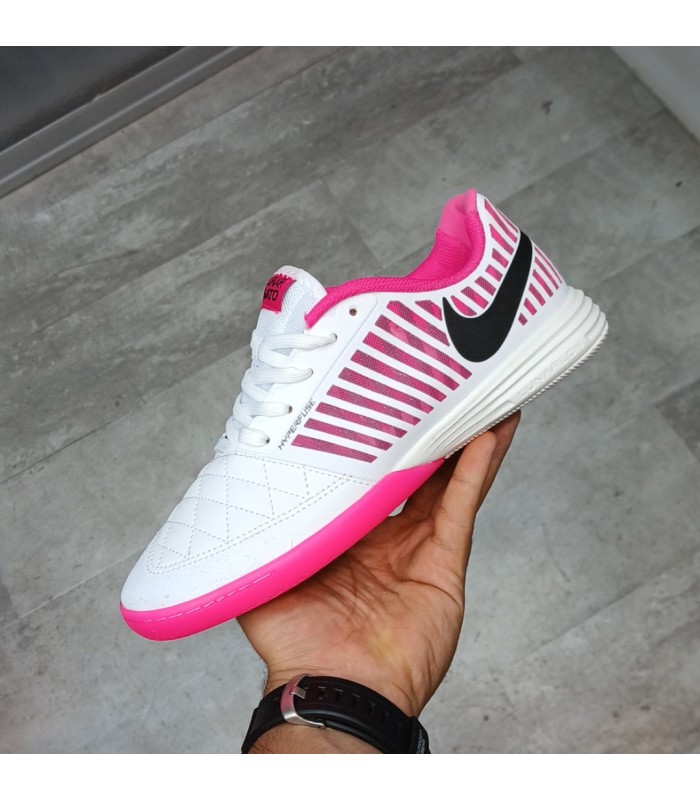 کفش فوتسال لونارگتو طرح اصلی سفید صورتی Nike Lunargato II Indoor