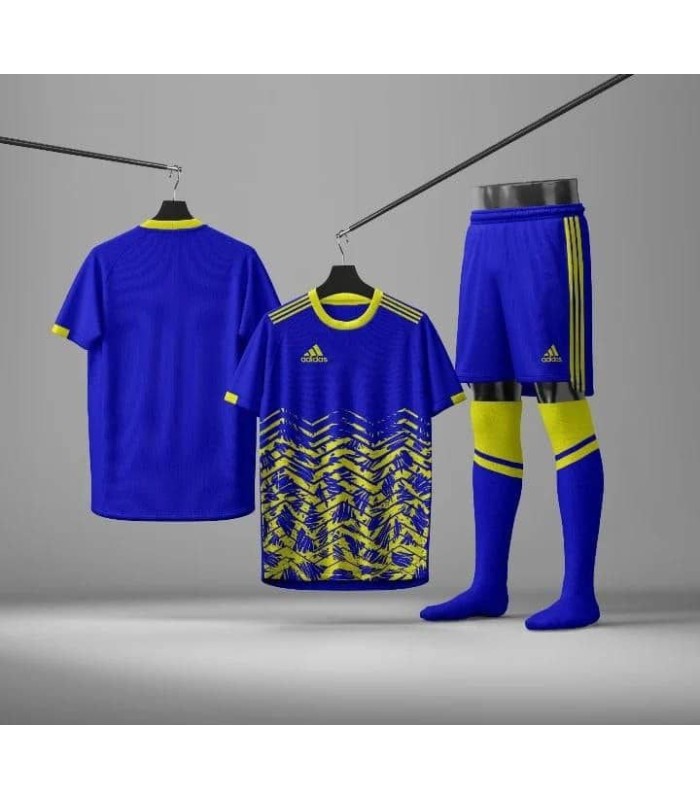 ست تیشرت،شورت و جوراب باشگاهی آدیداس آبی زرد Adidas Men's club t-shirt and shorts