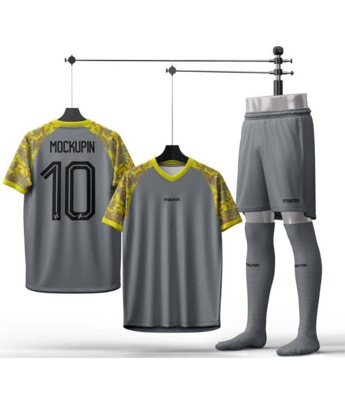 ست تیشرت،شورت و جوراب باشگاهی مکرون طوسی زرد Macron Men's club t-shirt and shorts