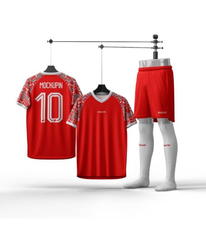 ست تیشرت،شورت و جوراب باشگاهی مکرون قرمز سفید Macron Men's club t-shirt and shorts