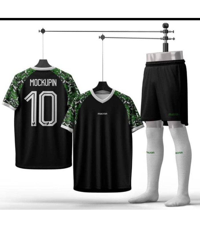 ست تیشرت،شورت و جوراب باشگاهی مکرون مشکی سبز Macron Men's club t-shirt and shorts