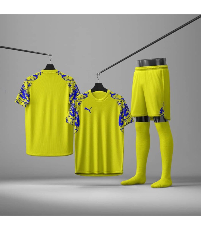 ست تیشرت،شورت و جوراب باشگاهی پوما زرد آبی Puma Men's club t-shirt and shorts