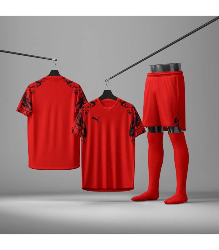 ست تیشرت،شورت و جوراب باشگاهی پوما قرمز مشکی Puma Men's club t-shirt and shorts