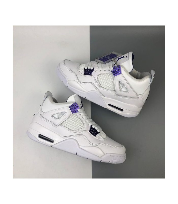 کفش بسکتبال نایک ایر جردن ۴ سفید بنفش Nike air jordan 4 white and purple
