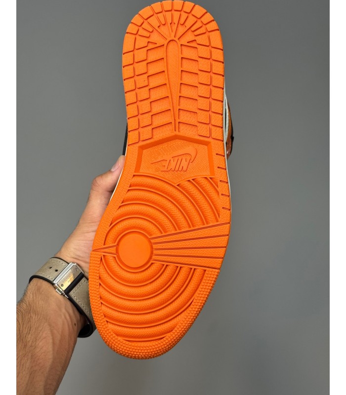 کفش پیاده روی نایک ایر جردن وان ساقدار مشکی سفید نارنجی Nike air Jordan 1 high WBO