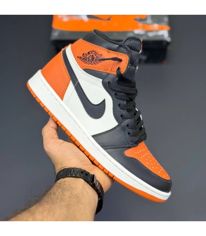 کفش پیاده روی نایک ایر جردن وان ساقدار مشکی سفید نارنجی Nike air Jordan 1 high WBO