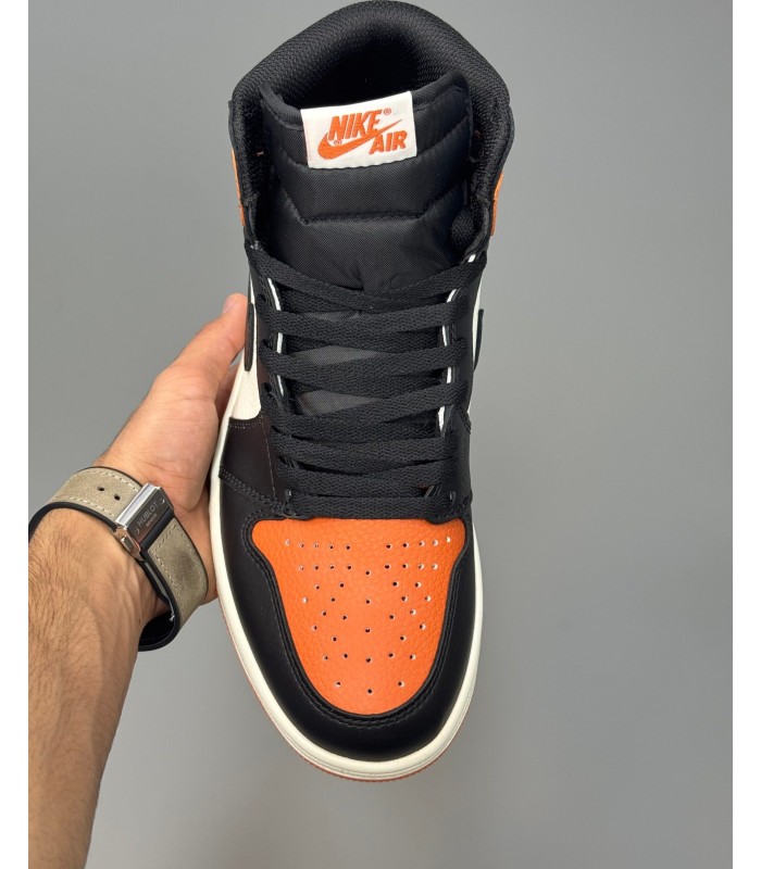 کفش پیاده روی نایک ایر جردن وان ساقدار مشکی سفید نارنجی Nike air Jordan 1 high WBO