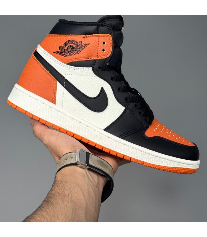 کفش پیاده روی نایک ایر جردن وان ساقدار مشکی سفید نارنجی Nike air Jordan 1 high WBO