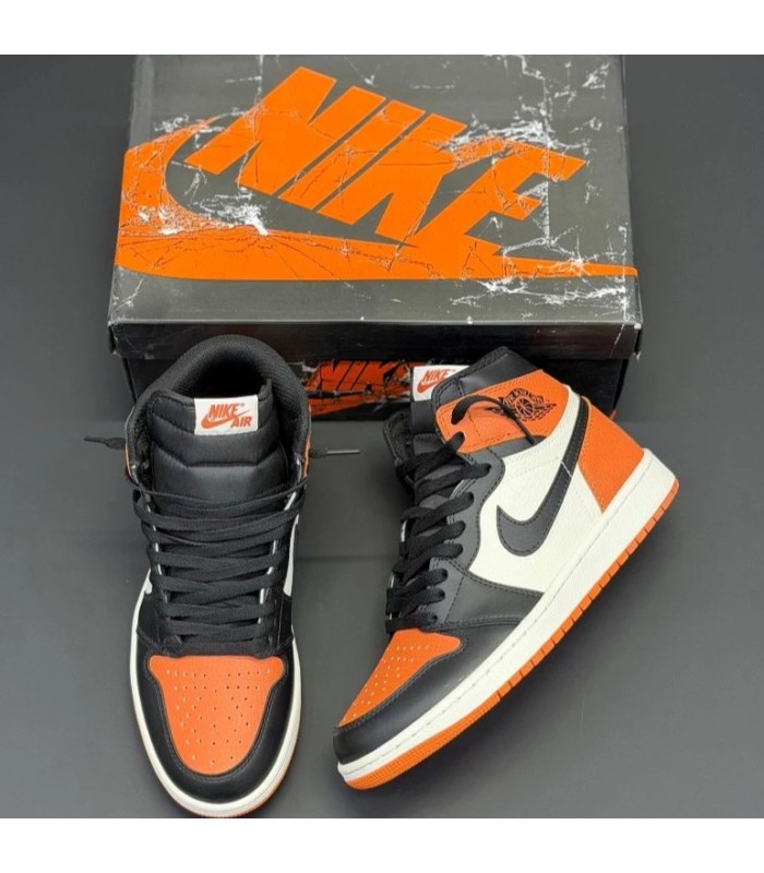 کفش پیاده روی نایک ایر جردن وان ساقدار مشکی سفید نارنجی Nike air Jordan 1 high WBO