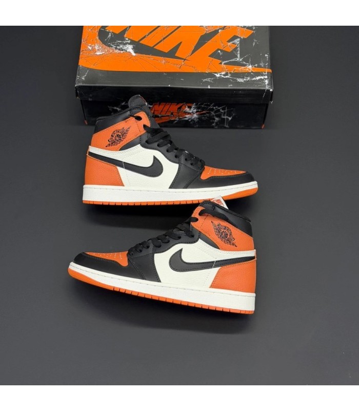کفش پیاده روی نایک ایر جردن وان ساقدار مشکی سفید نارنجی Nike air Jordan 1 high WBO