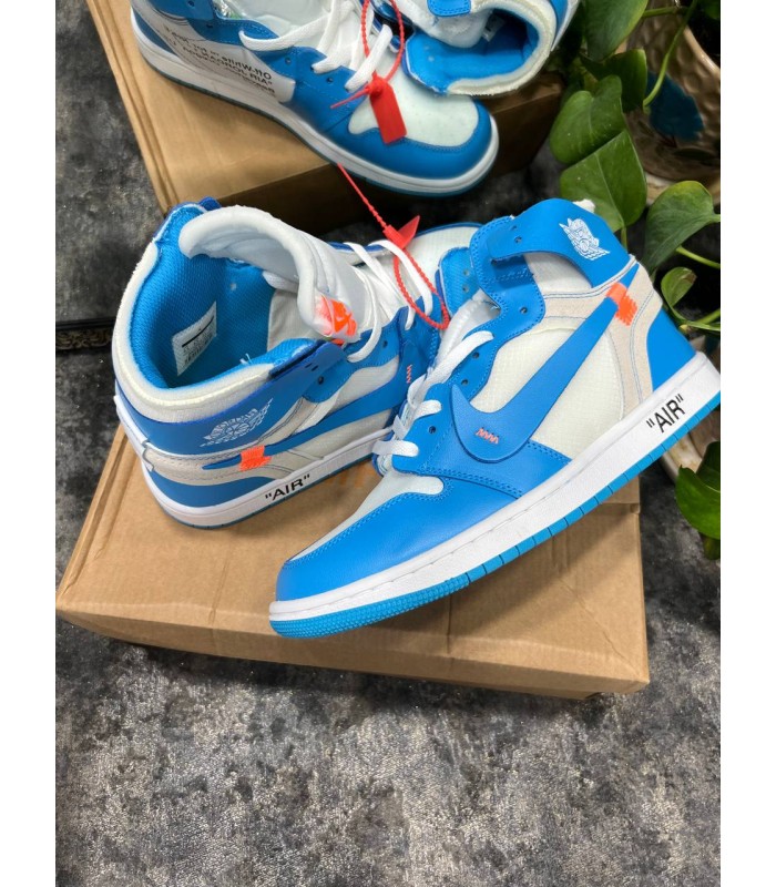 کفش پیاده روی نایک ایر جردن وان ساقدار آف وایت Nike air Jordan 1 high off-white blue