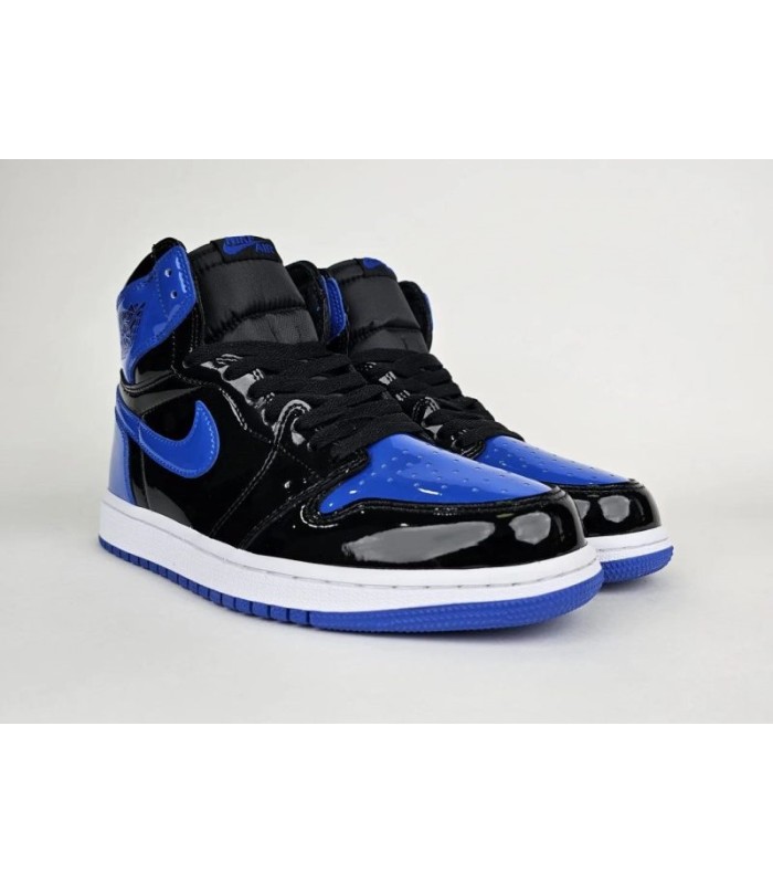 کفش پیاده روی نایک ایر جردن وان ساقدار ورنی مشکی آبی Nike air jordan 1 high Patent Leather black and blue
