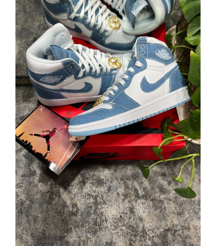 کفش پیاده روی نایک ایر جردن وان ساقدار جین آبی Nike air jordan 1 high Denim