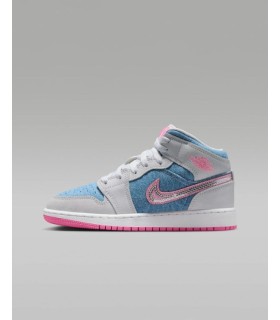 کفش پیاده روی نایک جردن وان ساقدار طوسی آبی صورتی Nike air jordan 1 high Denim Sequin