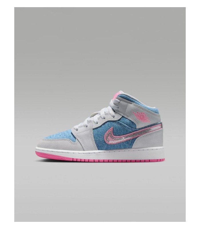 کفش پیاده روی نایک جردن وان ساقدار طوسی آبی صورتی Nike air jordan 1 high Denim Sequin