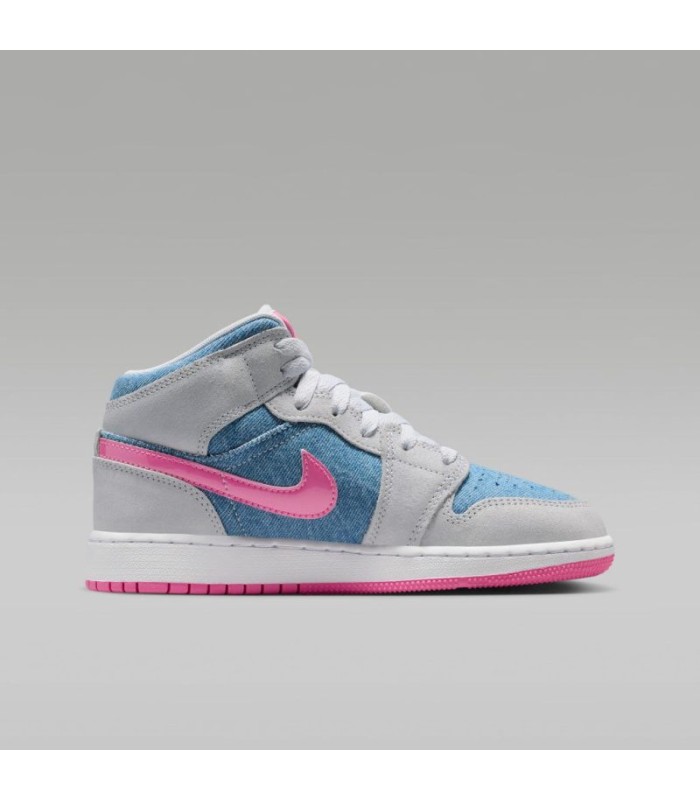 کفش پیاده روی نایک جردن وان ساقدار طوسی آبی صورتی Nike air jordan 1 high Denim Sequin