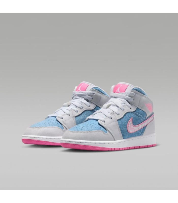 کفش پیاده روی نایک جردن وان ساقدار طوسی آبی صورتی Nike air jordan 1 high Denim Sequin