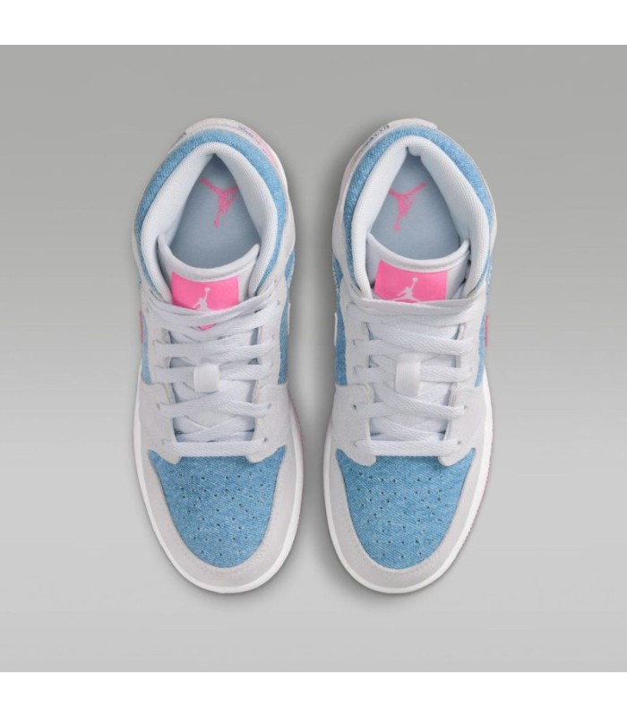 کفش پیاده روی نایک جردن وان ساقدار طوسی آبی صورتی Nike air jordan 1 high Denim Sequin