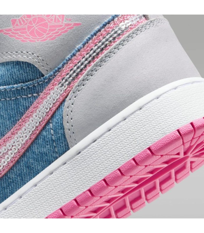 کفش پیاده روی نایک جردن وان ساقدار طوسی آبی صورتی Nike air jordan 1 high Denim Sequin