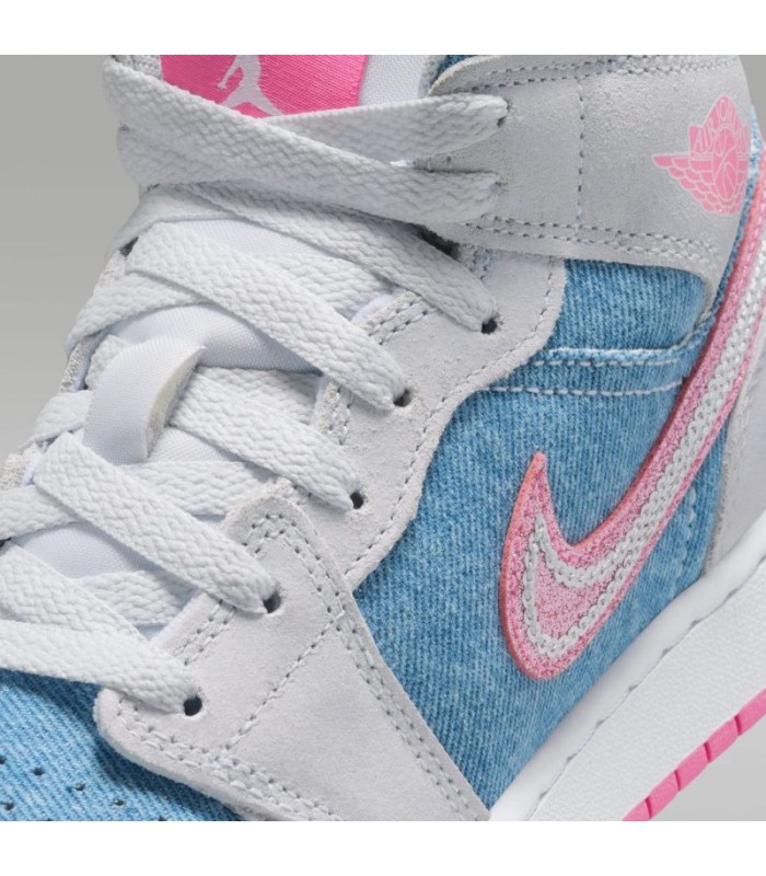 کفش پیاده روی نایک جردن وان ساقدار طوسی آبی صورتی Nike air jordan 1 high Denim Sequin