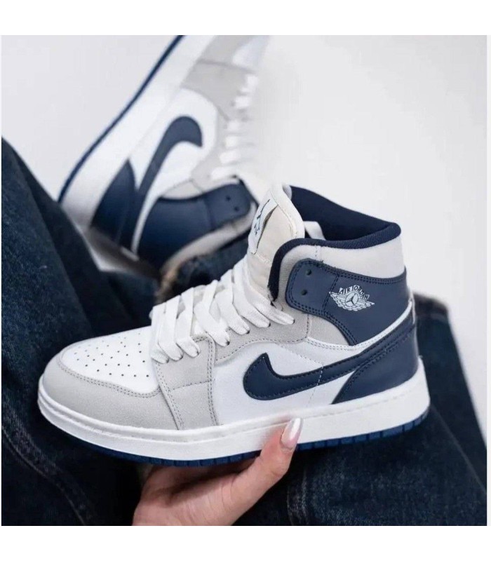 کفش پیاده روی نایک جردن وان ساقدار گرگ طوسی سورمه ای Nike air jordan 1 high Wolf Grey navy