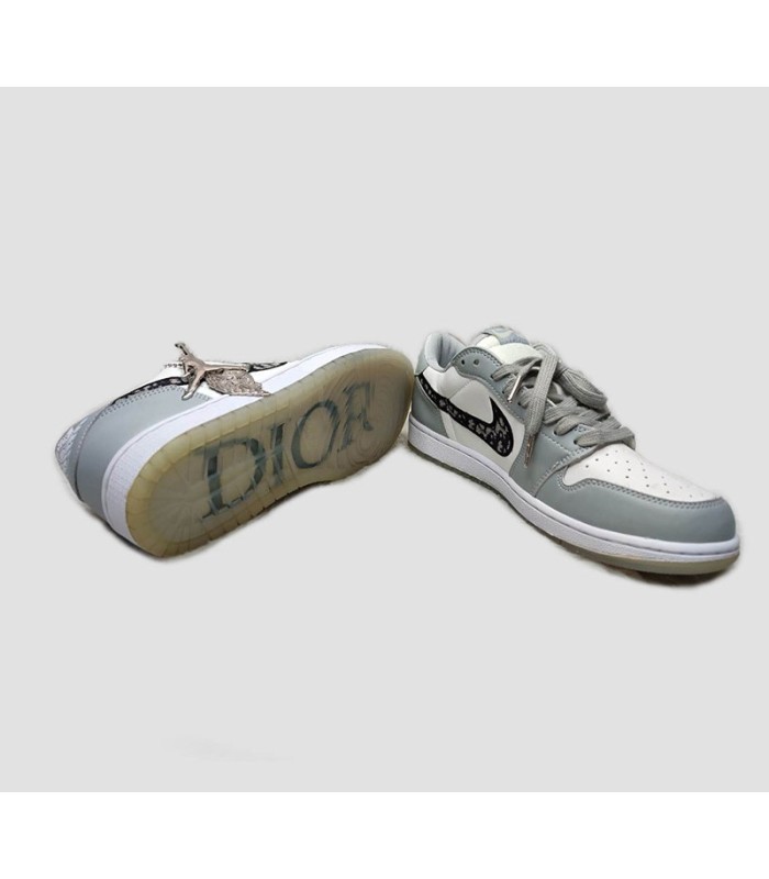 کفش پیاده روی نایک جردن وان بدون ساق دیور طوسی Nike air jordan 1 low dior grey