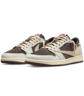 کفش پیاده روی نایک جردن وان بدون ساق تراویس اسکات کرم قهوه ای موکا Nike air jordan 1 low travis scott Mocha