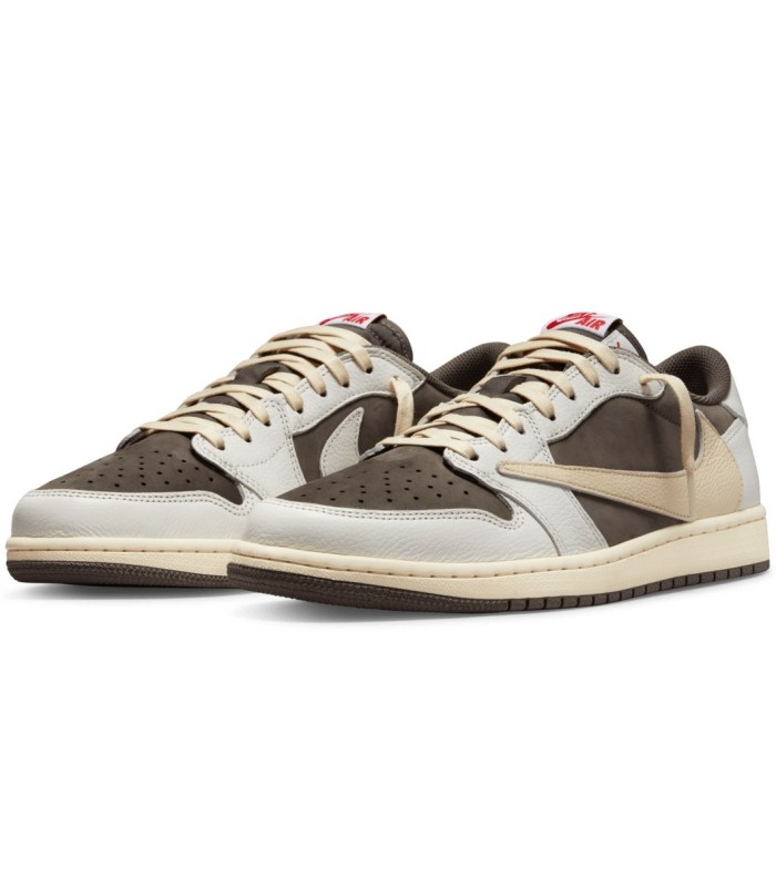 کفش پیاده روی نایک جردن وان بدون ساق تراویس اسکات کرم قهوه ای موکا Nike air jordan 1 low travis scott Mocha