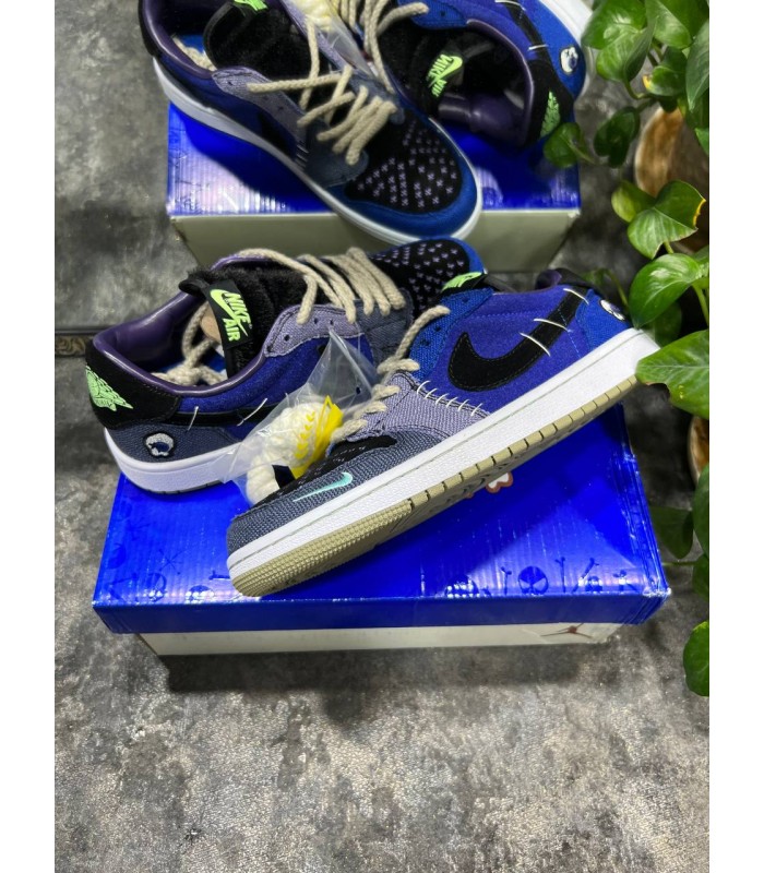 کفش پیاده روی نایک ایر جردن وان بدون ساق زیون وودو آبی Nike jordan 1 low zion Voodo