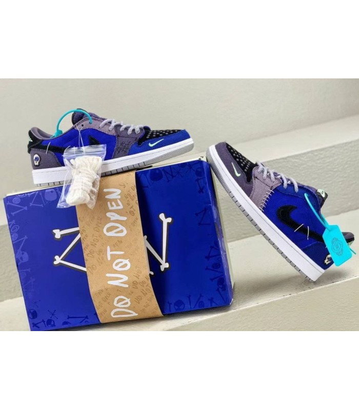 کفش پیاده روی نایک ایر جردن وان بدون ساق زیون وودو آبی Nike jordan 1 low zion Voodo