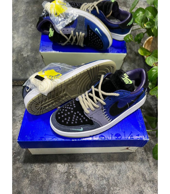 کفش پیاده روی نایک ایر جردن وان بدون ساق زیون وودو آبی Nike jordan 1 low zion Voodo