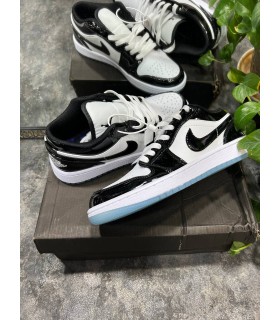 کفش پیاده روی نایک ایر جردن وان بدون ساق ورنی مشکی سفید Nike jordan 1 low vernie